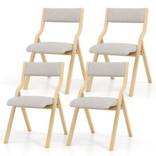 4 Folding Wood Dining Chairs Padded Seats Portable Party Grey Natural