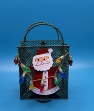 3D Santa & Tree Christmas Tea Light Candle Holder 2-Sided Metal Mesh Gift Bag 5”