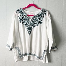 Top Sunrise para mujer XL algodón bordado boho chic cottagecore campesino playero