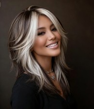 Brown with White Blonde Highlight 100 Human Hair 13x4 Lace Front Wigs