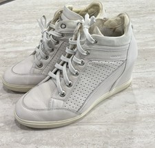 Geox Women Perforated Leather Side Zip Wedge Shoe Size 39/8