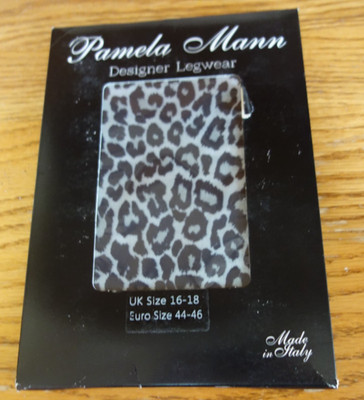 Pamela Mann Legwear Tights Small Leopard Print Black Made in Italy One Size