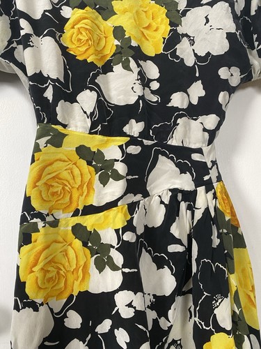Vintage 1980's Cleopatra Brand Floral Dress Chiffon Deep Vneck Back Size Small - Picture 4 of 15