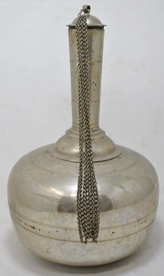 Antigua olla de botella de agua de latón original antigua hecha a mano recubierta de níquel Foto 2 de 4