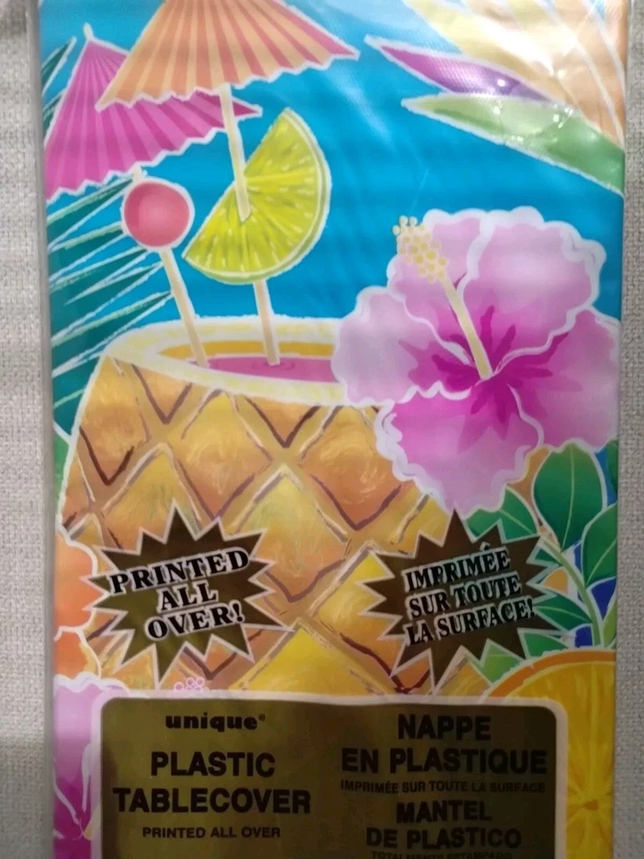 Capa de mesa de festa tropical Luau plástico 54 x 84 nova exclusiva - Imagem 3 de 4