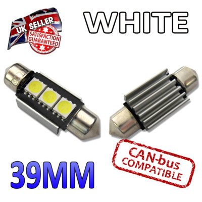 10 x White 39mm Canbus LED Festoon Bright Interior Plate Lights C5W 239 SMD Bulb