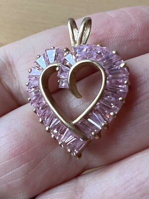VINTAGE 10K YELLOW GOLD PINK CZ CUBIC ZIRCONIA LARGE