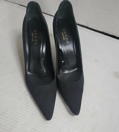 Gucci Decollete Tessuto Velvet Stilleto heel 9.5B Black Canvas - Picture 8 of 12