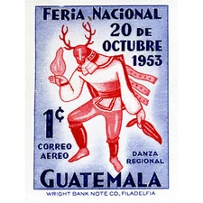 POSTAGE STAMP GUATEMALA 1 ONE CENT NATIVE DANCER COSTUME OCTOBER FINE ART PRINT
