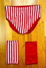 Men&rsquo;s Pro Wrestling Trunks Red/White Stripes + Knee Pad Covers Sz XXL 44&ndash;46