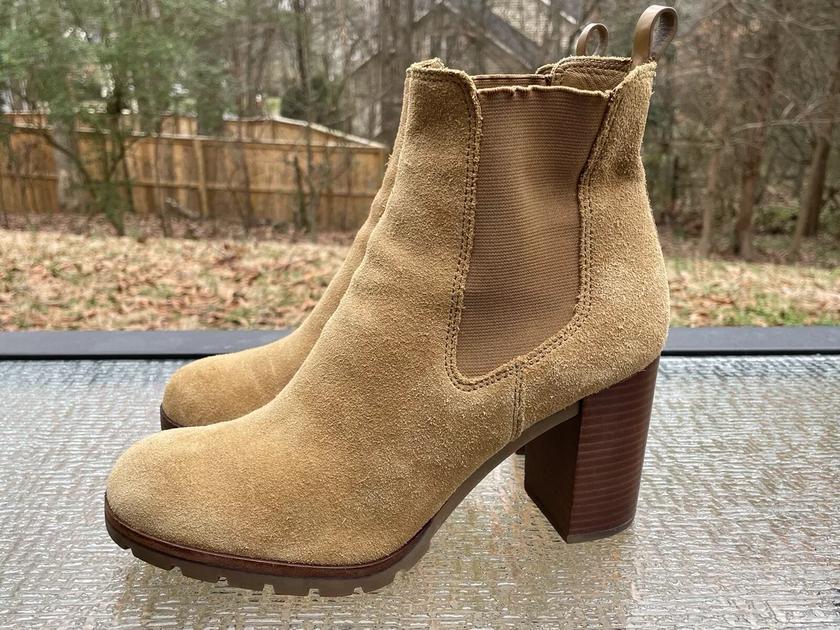 TORY BURCH Size 10 M Heeled Ankle Boot STAFFORD Brown Suede Leather Dual Stretch