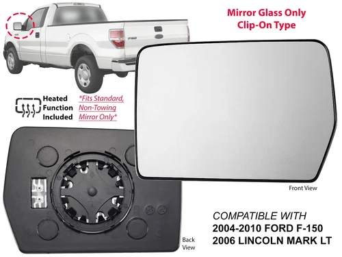 For Power Heated Mirror Glass 2004-2010 F150 2006 MARK LT Pickup Driver Side