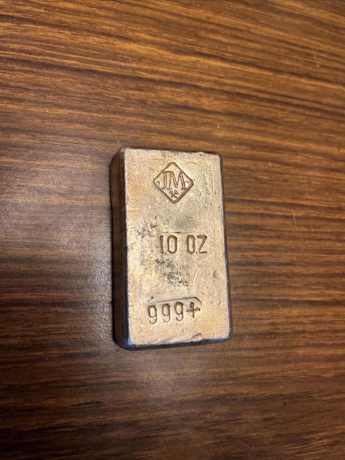 Beautifully Aged Vintage Johnson Matthey Poured 10oz 999 Silver Bar