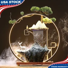 Indoor Rockery Water Fountain LED Lamp Tabletop Waterfall Mist Home Decoration