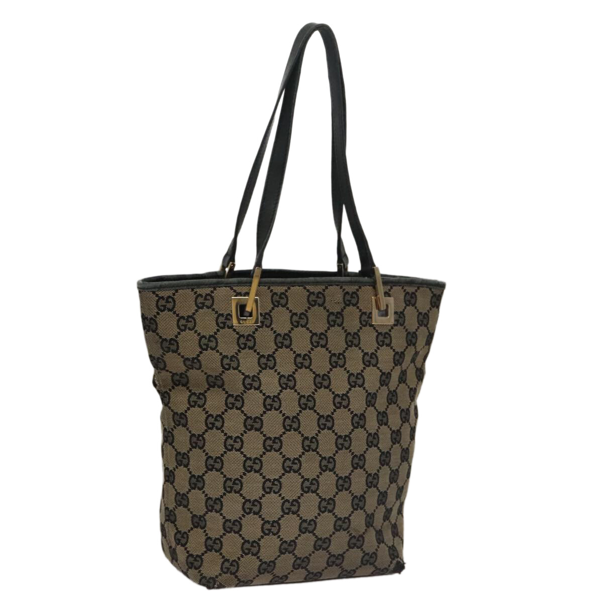 GUCCI GG Canvas Tote Bag Gold Navy 002 1099 Auth ti2599 | eBay