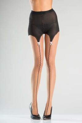 sexy BE WICKED sheer FAUX garters STRAPS belt BOWS SEAM tights PANTYHOSE nylons