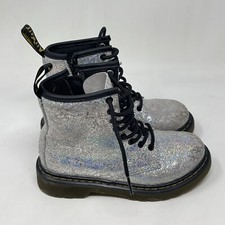 Dr Martens 1460 J Combat Boots Kids Girls Size 13 Metallic Silver Side Zipper