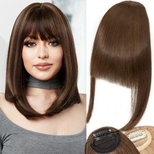 US Front Clip On In Bangs Side Fringe Hair Extensions Straight Natural As Human