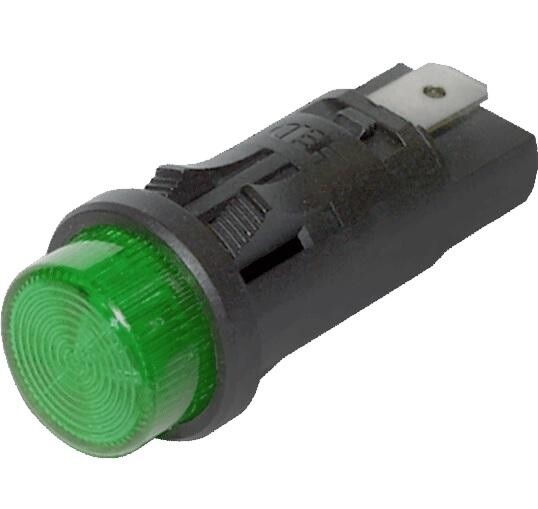PF50-0AG-028V-T, LEDTRONICS, 24/28Vdc,Aqua Green,3/16" Male