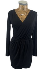 TOPSHOP DRESS 8 BLACK Stretchy Wrap Blouson Elastic Waist Midi Long Sleeves