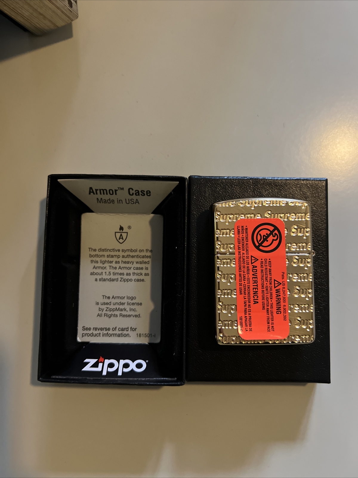 SUPREME REPEAT ENGRAVED ZIPPO LIGHTER/ GOLD/ FW22 WEEK 4 (100% AUTHENTIC) NEW