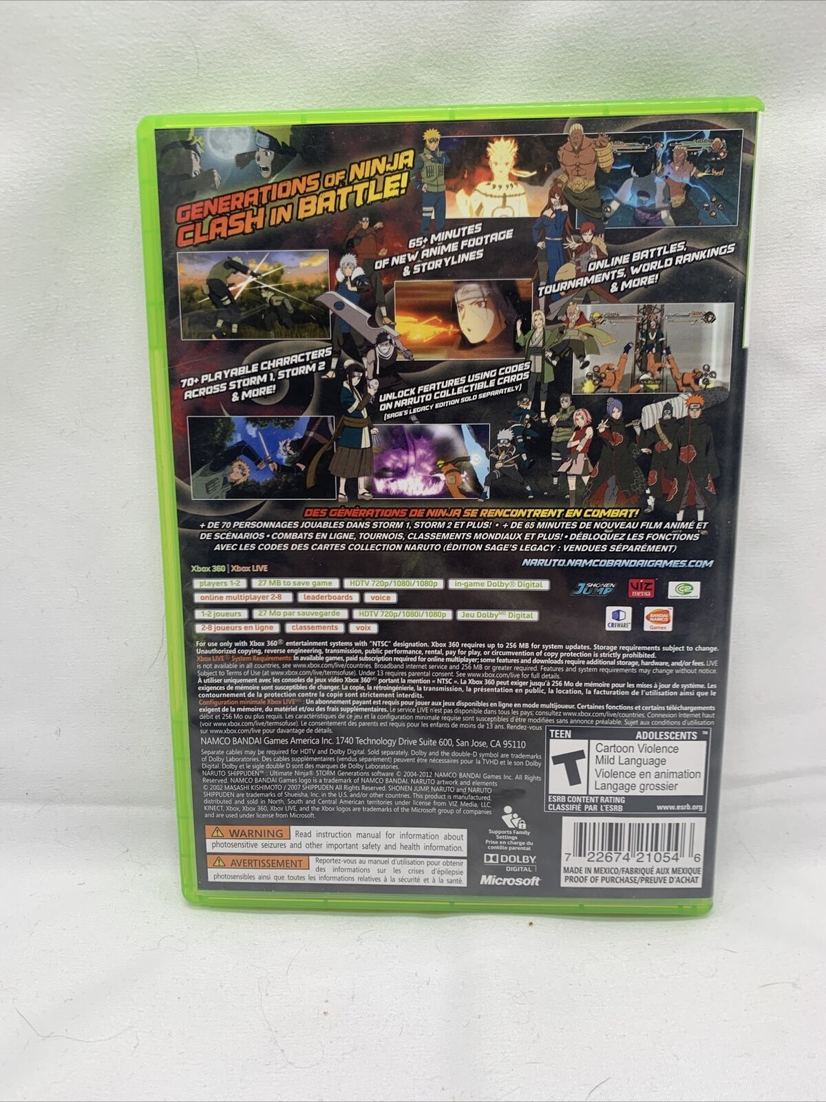 Naruto Shippuden Ultimate Ninja Storm Generations Xbox 360 with Manual  Tested 722674210546