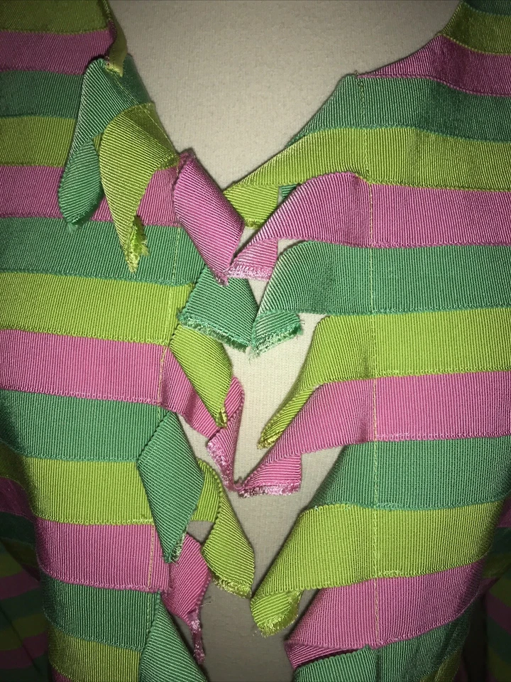 Chaqueta Carlisle Cinta Talla 6 Algodón Rayón Rosa y Verde Flecos Apertura Manga Larga Foto 2 de 4