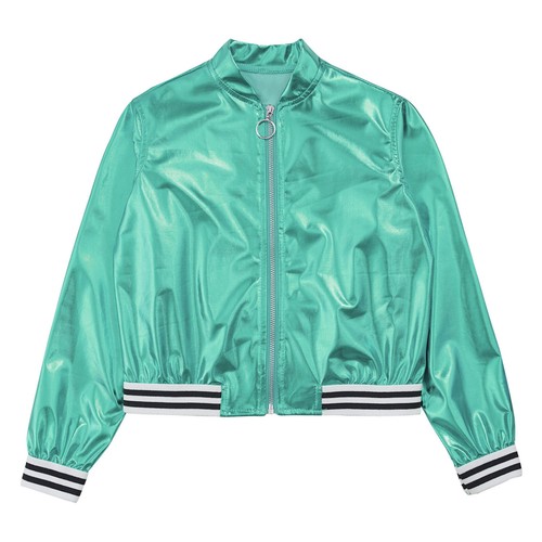 Girls Dance Long Sleeve Top Metallic Jacket Outerwear Shiny Hip Hop Costume - Picture 64 of 121