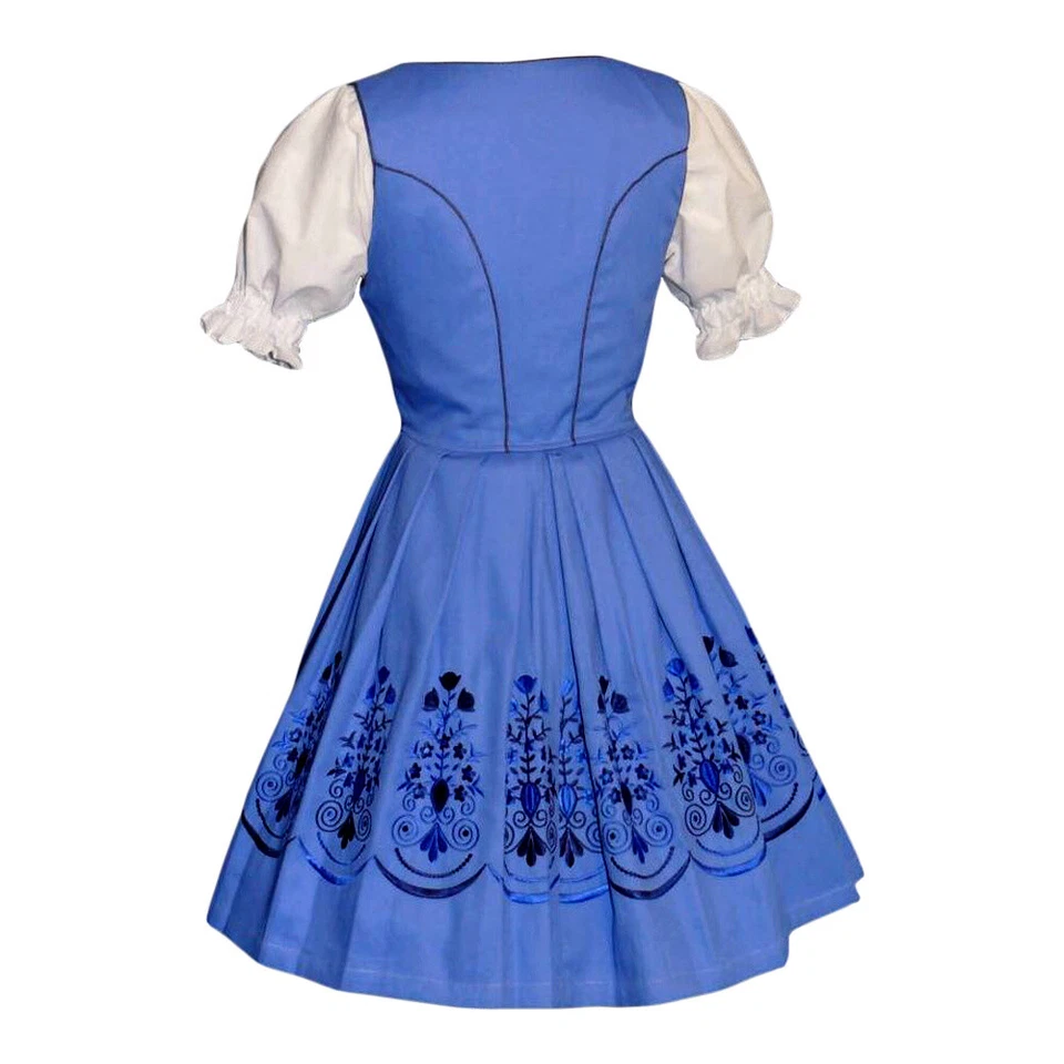XL 18 Azul Alemán Dirndl Vestido Oktoberfest Bordado Encaje Delantal Top Conjunto de 3 Piezas Foto 3 de 4