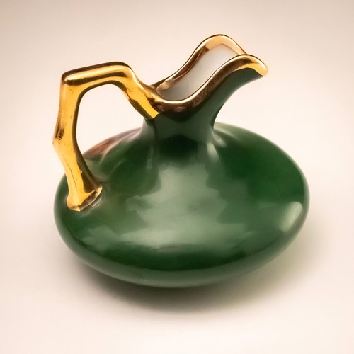 Vintage Miniature French Limoges Porcelain Jug Regency Design Green Gilded 53mmø - Picture 5 of 10