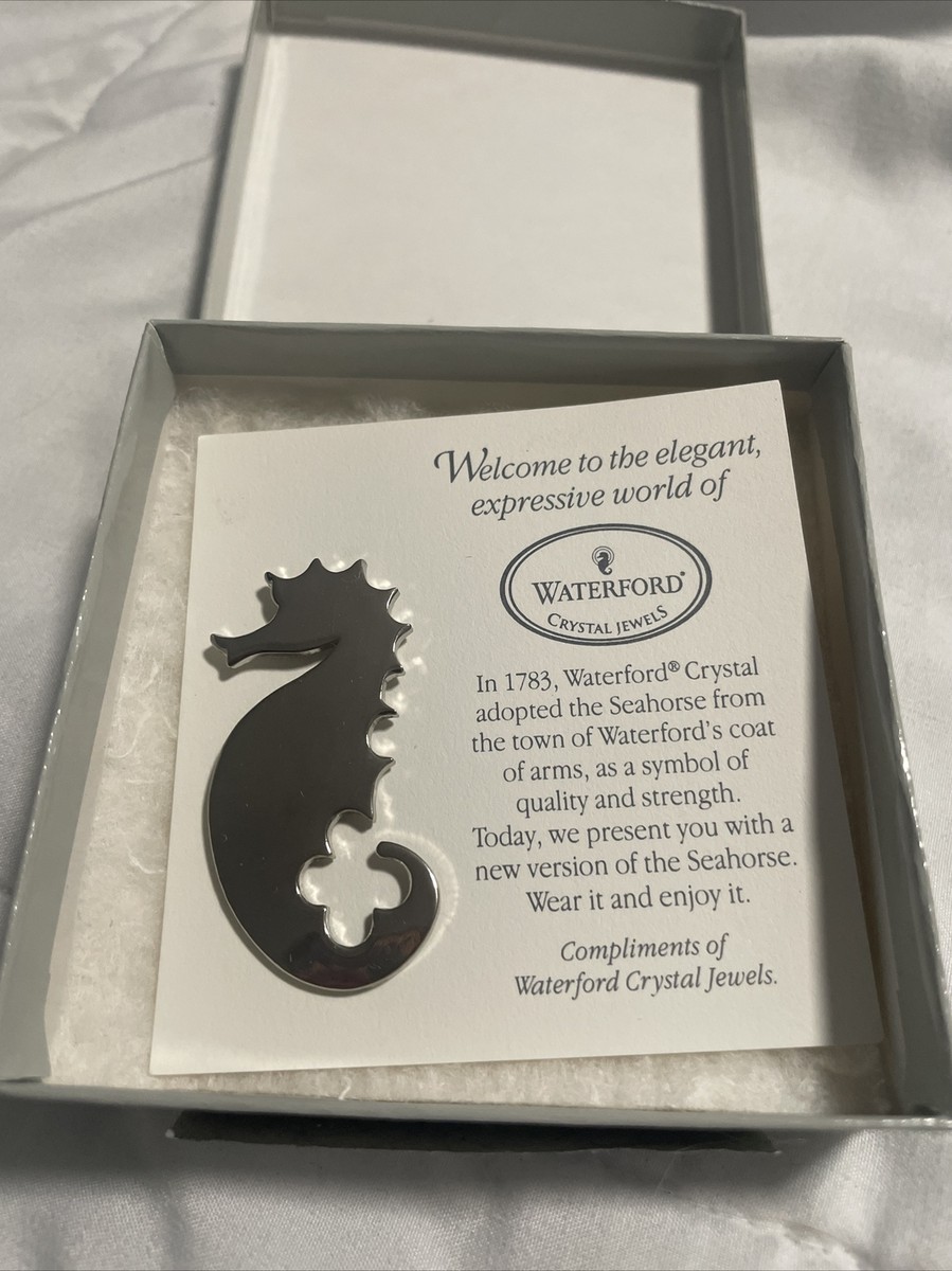 Vintage beautiful WATERFORD crystal Metal seahorse brooch