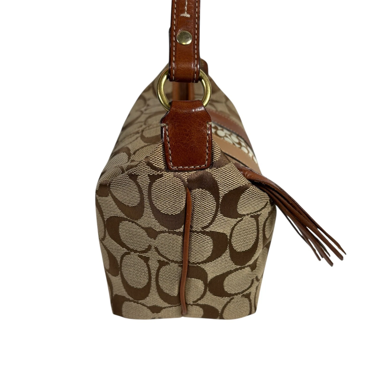 Borsa hobo vintage Coach autentica firma C marrone a righe con nappa e chiusura zip