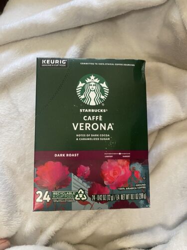 Starbucks Caffe Verona Dark Roast Coffee 24 K-Cups Box, Slightly damaged 11/24 - Afbeelding 1 van 3