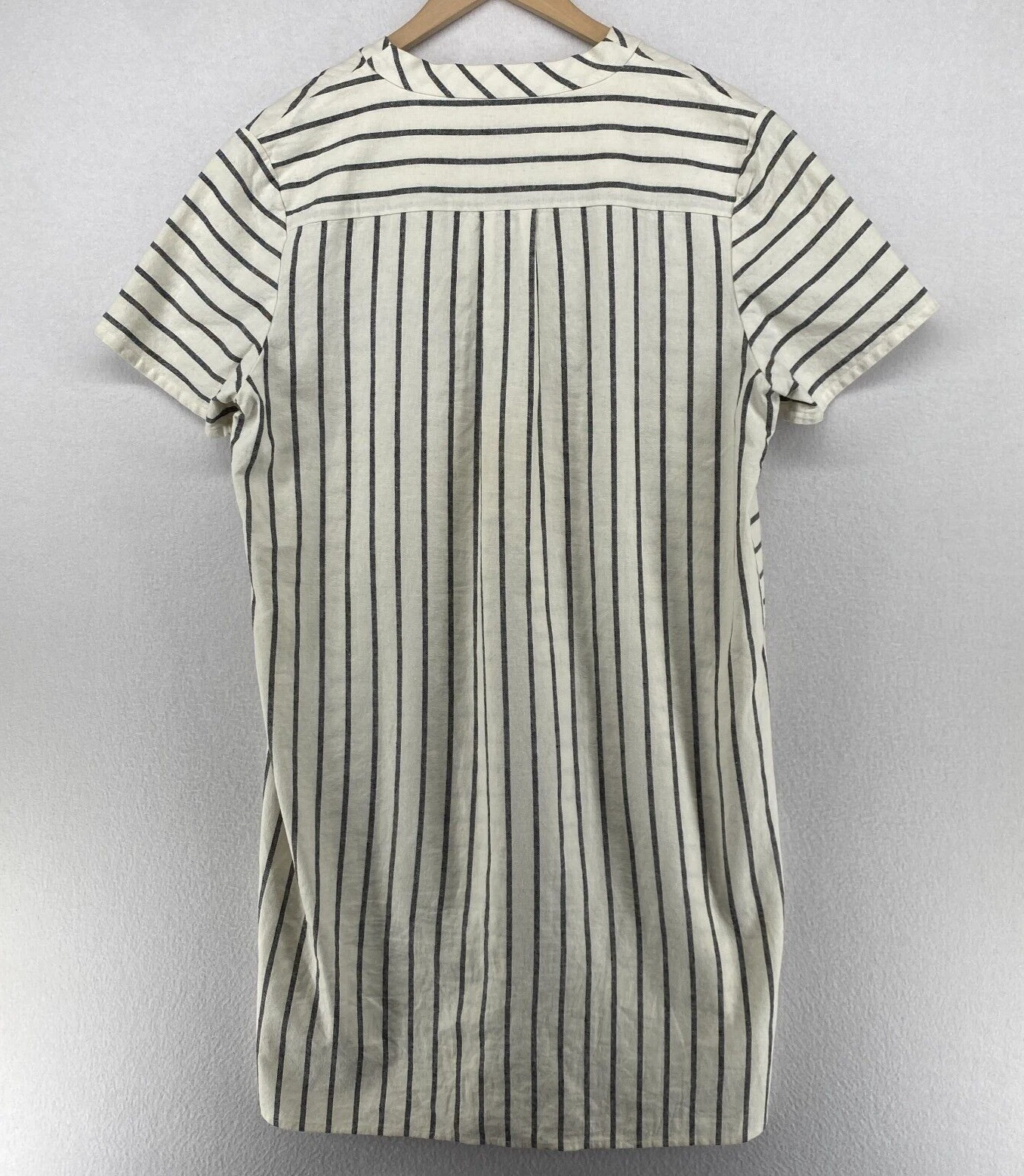 OFF WHITE Abito LANDS' END 14 cotone lino righe tubino tunica manica corta bianco sporco