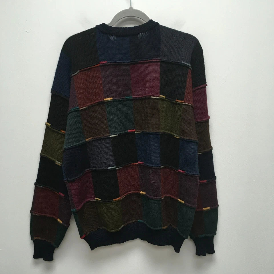 Peruvian Connection Mens Multicolor Vintage Patchwork Alpaca Handmade Sweater L - Image 3 of 4