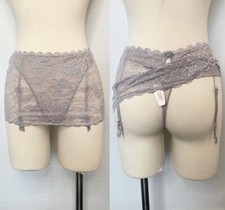 Victoria's Secret NEW Rose Lace Garter Skirt w/ Attached Thong Lavender Small