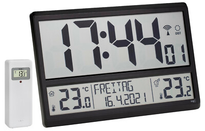 TFA 60.4521 XL Funkwanduhr digital Temperatur ausgeschriebenes Datum Wohnzimmer