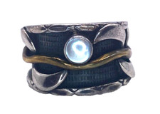 Sterling Silver Free Form Band Ring w/ Pearl