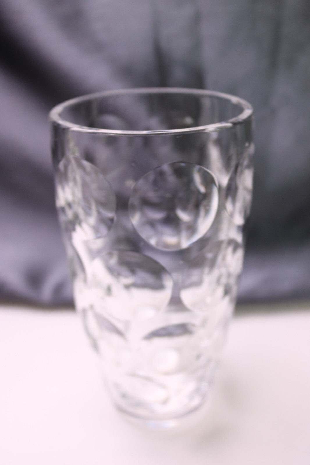 Heavy Crystal Clear Iced Tea Glass Tumbler Thumbprint Pressed Circles 6