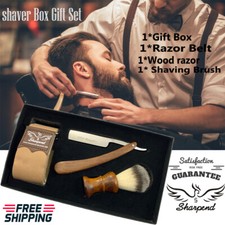 Vintage Barber Shaving Cardboad Set Synthetic Brush Straight Cut Throat Razor