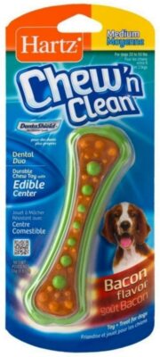 12 PACK Hartz Chew N' Clean Dental Duo Dog Chew Toy Bacon Flavor, Medium