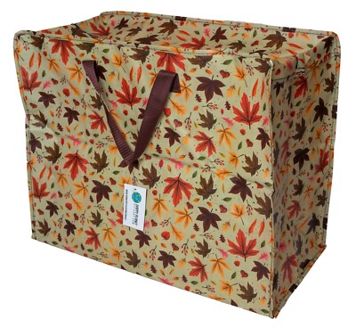 Große Jumbo Aufbewahrungstasche mit Reißverschluss 58 x 47 x 30 cm 80 l (Herbstblätter Design)