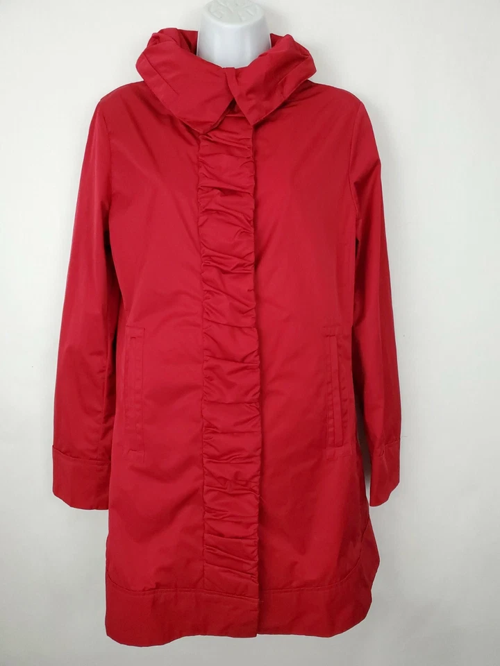 Chaqueta de abrigo larga con botones Rainforest XS roja con capucha para mujer Foto 4 de 4