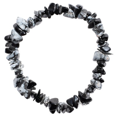 Charged Snowflake Obsidian Crystal Chip Bracelet + Selenite Puffy Heart  