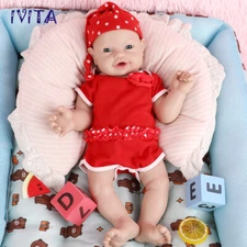 18inch Solid Silicone Girl Doll Blue Eyes Reborn Baby Lifelike Newborn Doll