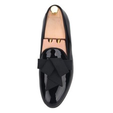 Zapatillas mocasines de charol FERUCCI con lazo de cinta negra para boda graduación zapatos