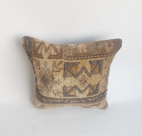 Antique Rug Pillow Cover 16x16 in Handloom Turkish Pillow Case - Picture 2 of 9