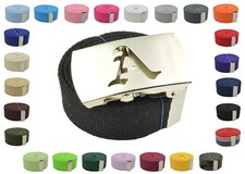 Canvas Military Web Belt  BIG "A" Silver Buckle 48, 54, 60, 72 Inches 25 Color