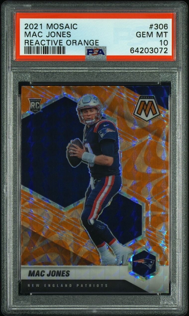 PSA 10 MAC JONES 2021 Panini Mosaic Reactive Orange RC #306 Pop 426 SP Rookie