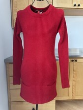 Vestido Suéter QI Mujer Rojo Tejido Gofre 100% Cachemira Manga Larga Talla Pequeña